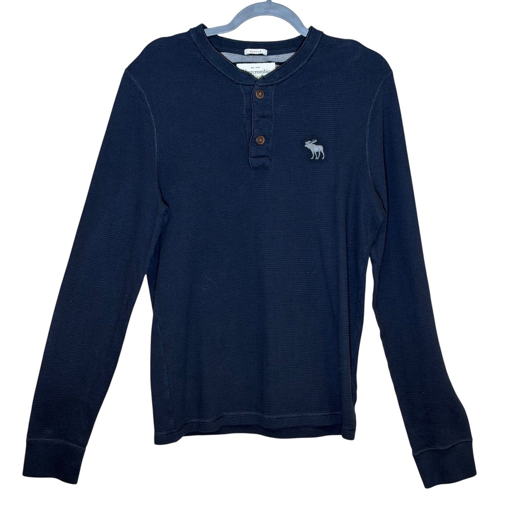 Abercrombie‎ Fitch Vintage Thermal Henley Shirt Navy Blue Large Classic Preppy